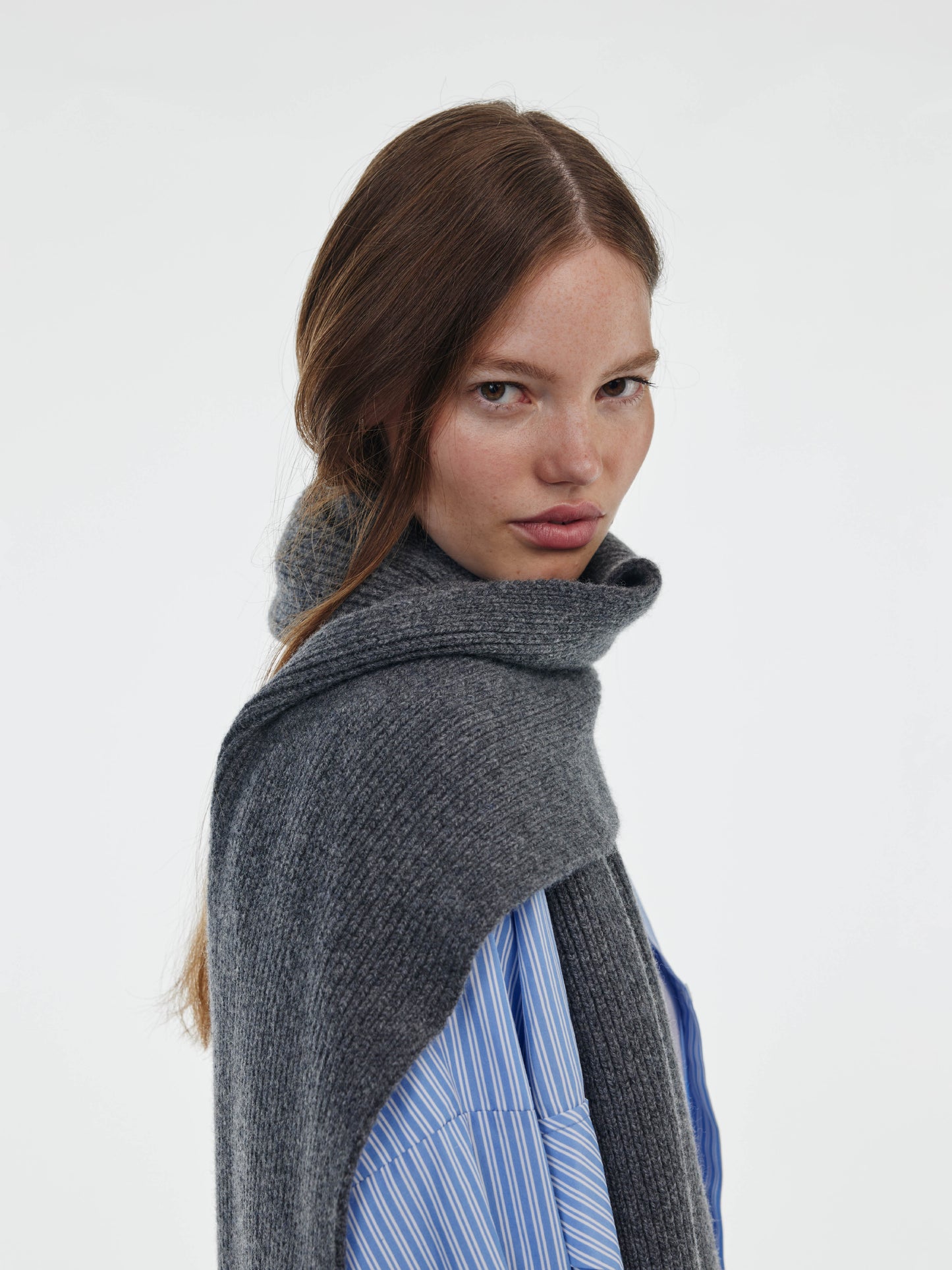 Long Soft Wool Scarf - Dark Grey