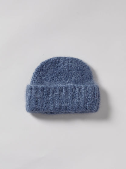 Brushed Mohair-Wool Beanie Hat - Soft Blue-Grey