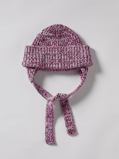 Marl Soft Wool Ear Flap Hat - Burgundy/Pink Marl