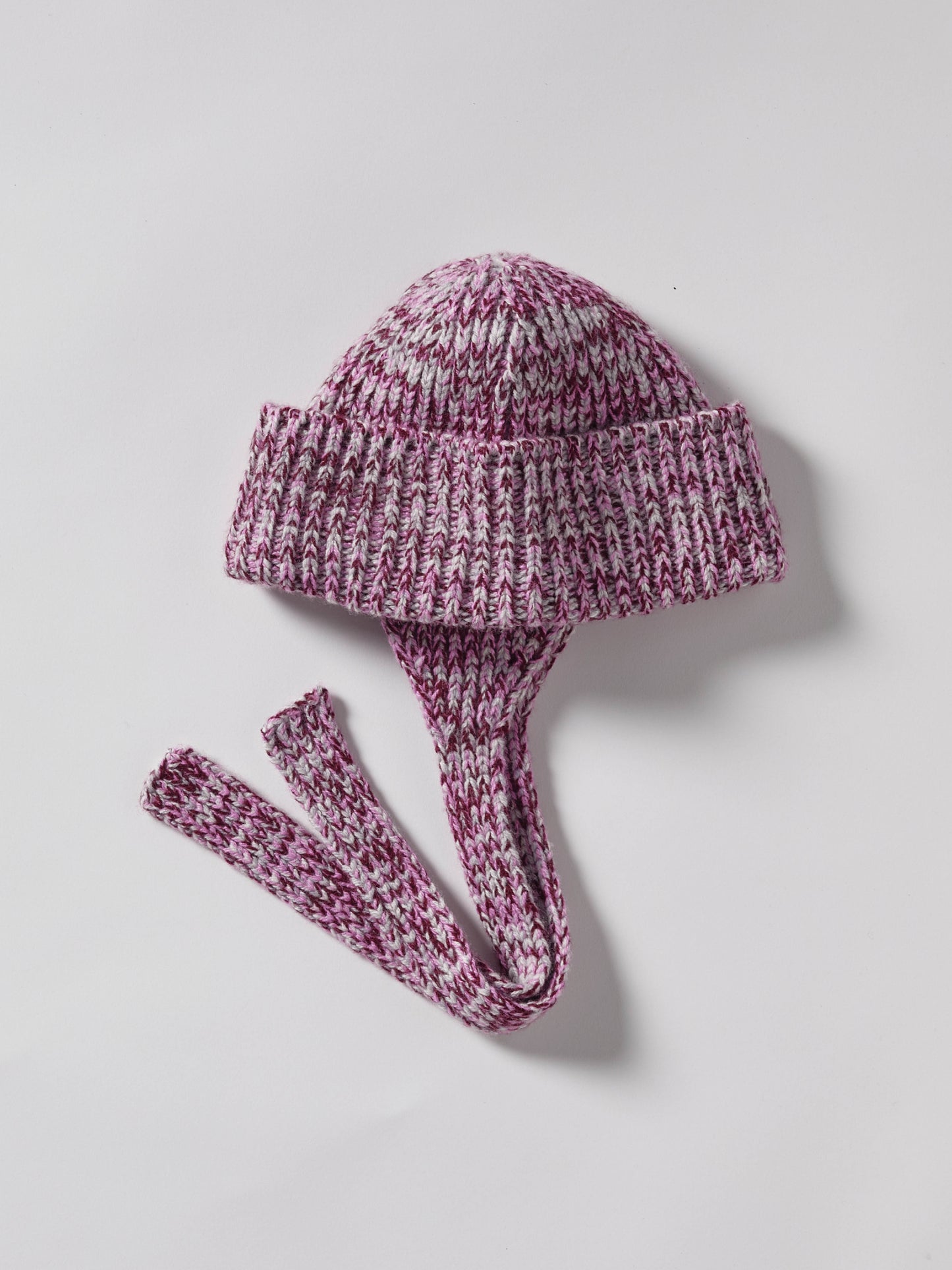 Marl Soft Wool Ear Flap Hat - Burgundy/Pink Marl