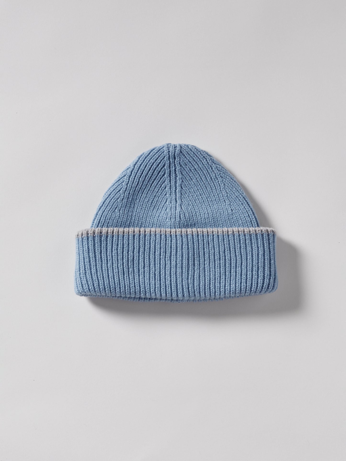 Chunky Soft Wool Beanie Hat - Soft Blue/Light Grey