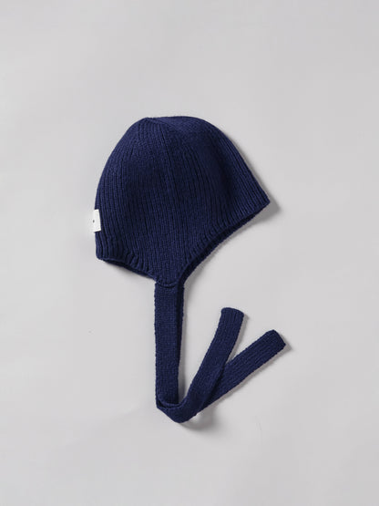 Soft Wool Tied Bonnet Hat - Navy