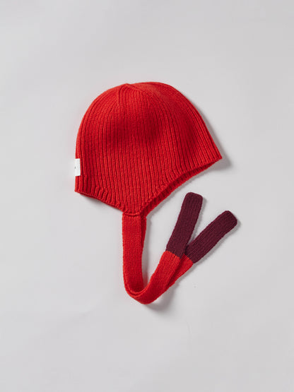 Soft Wool Tied Bonnet Hat - Red/Burgundy