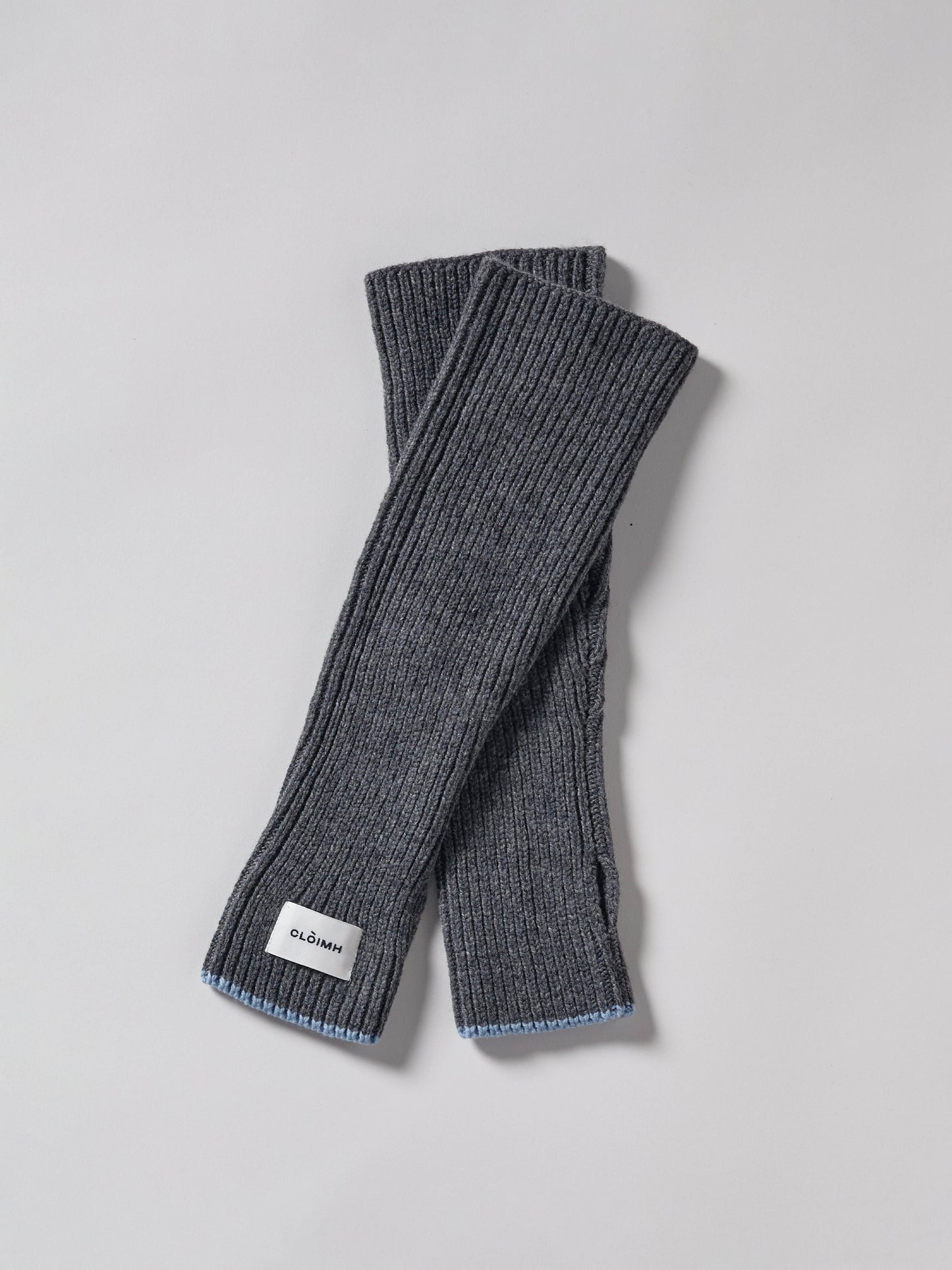 Soft Wool Fingerless Gloves - Dark Grey/Soft Blue