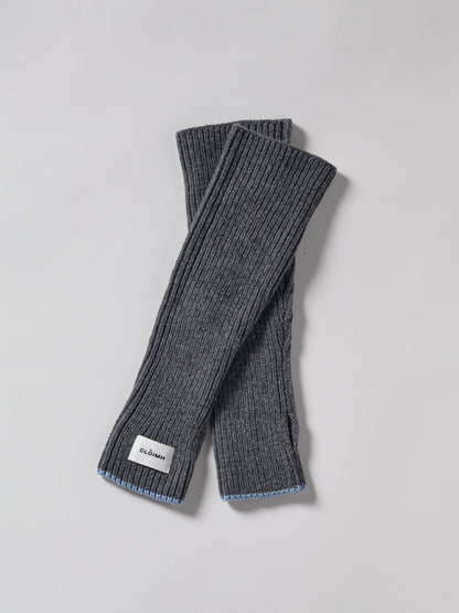 Soft Wool Fingerless Gloves - Dark Grey/Soft Blue