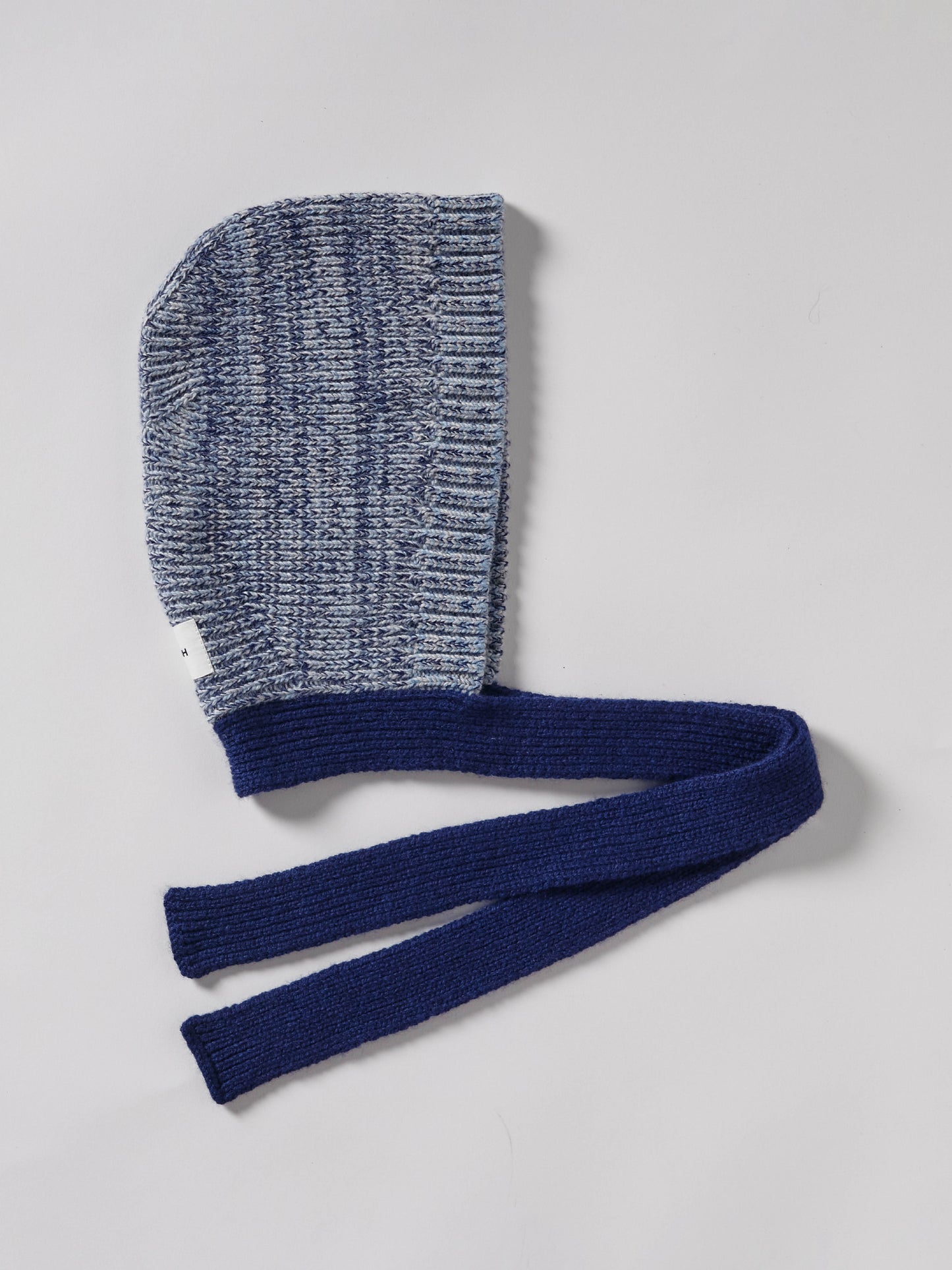 Marl Soft Wool Blocked Tied Hood - Soft Blue/Navy Marl