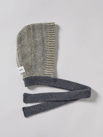 Marl Soft Wool Blocked Tied Hood - Soft Yellow/Grey Marl
