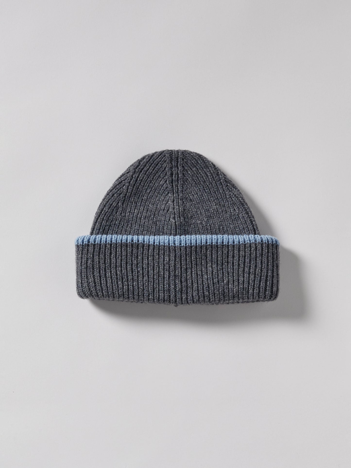 Chunky Soft Wool Beanie Hat - Dark Grey/Soft Blue