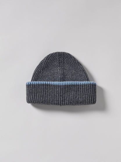Chunky Soft Wool Beanie Hat - Dark Grey/Soft Blue