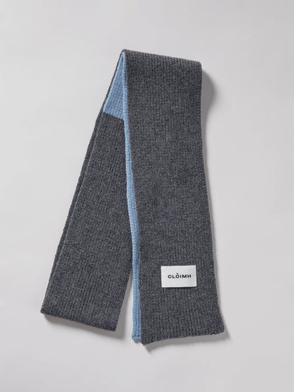 Blocked Soft Wool Scarf - Dark Grey/Soft Blue
