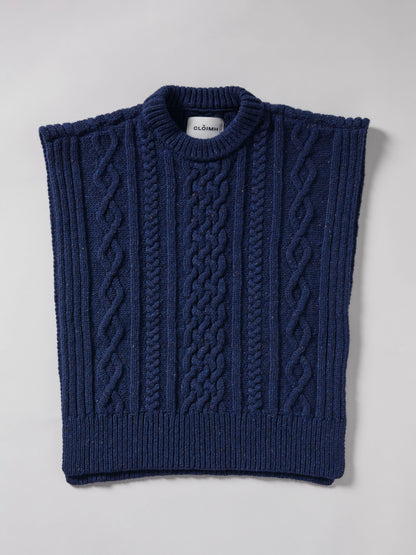 Aran Knit Wool Vest - Navy