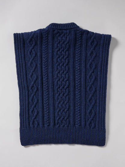Aran Knit Wool Vest - Navy
