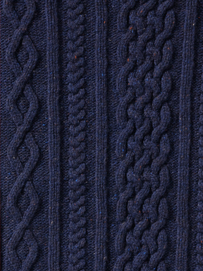 Aran Knit Wool Vest - Navy