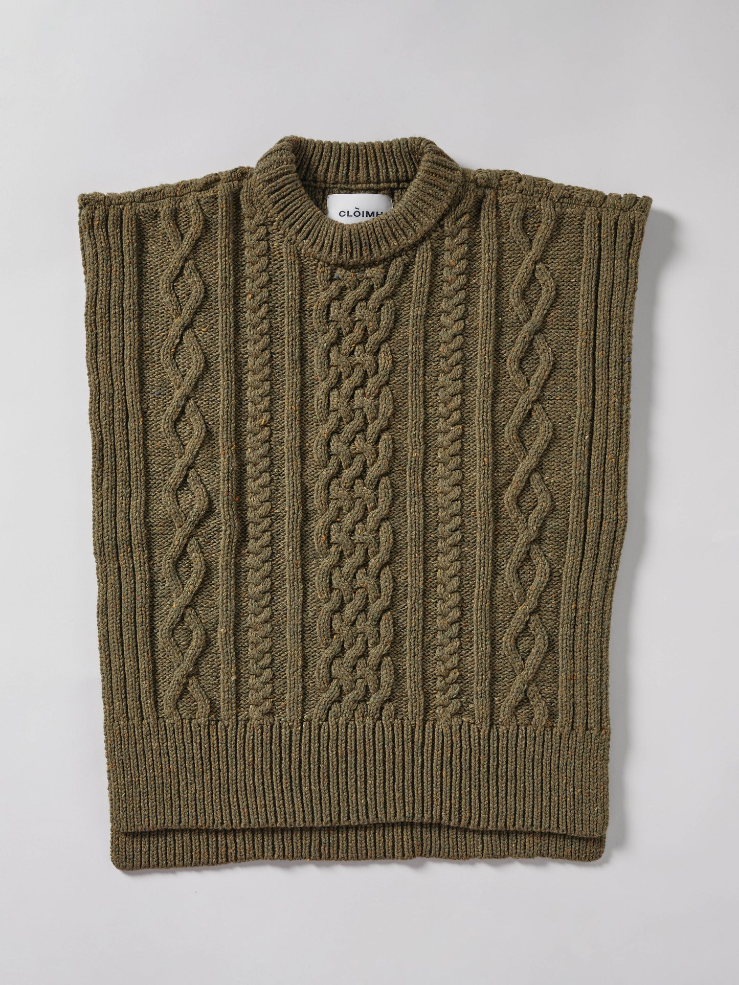 Aran Knit Wool Vest - Olive