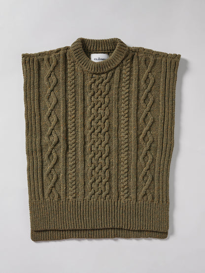Aran Knit Wool Vest - Olive