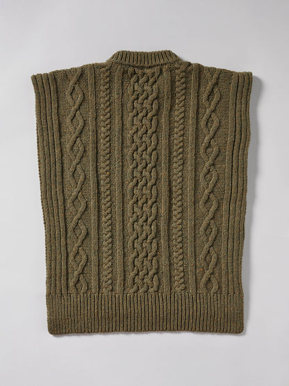 Aran Knit Wool Vest - Olive
