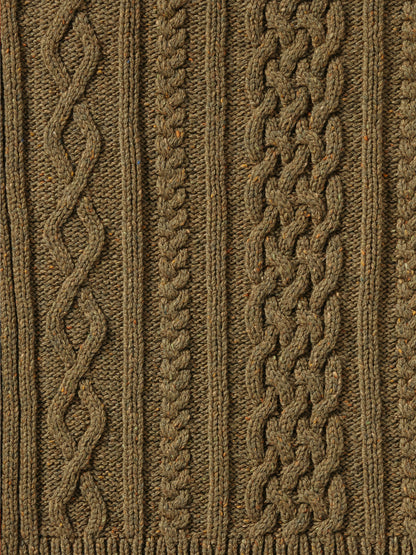 Aran Knit Wool Vest - Olive