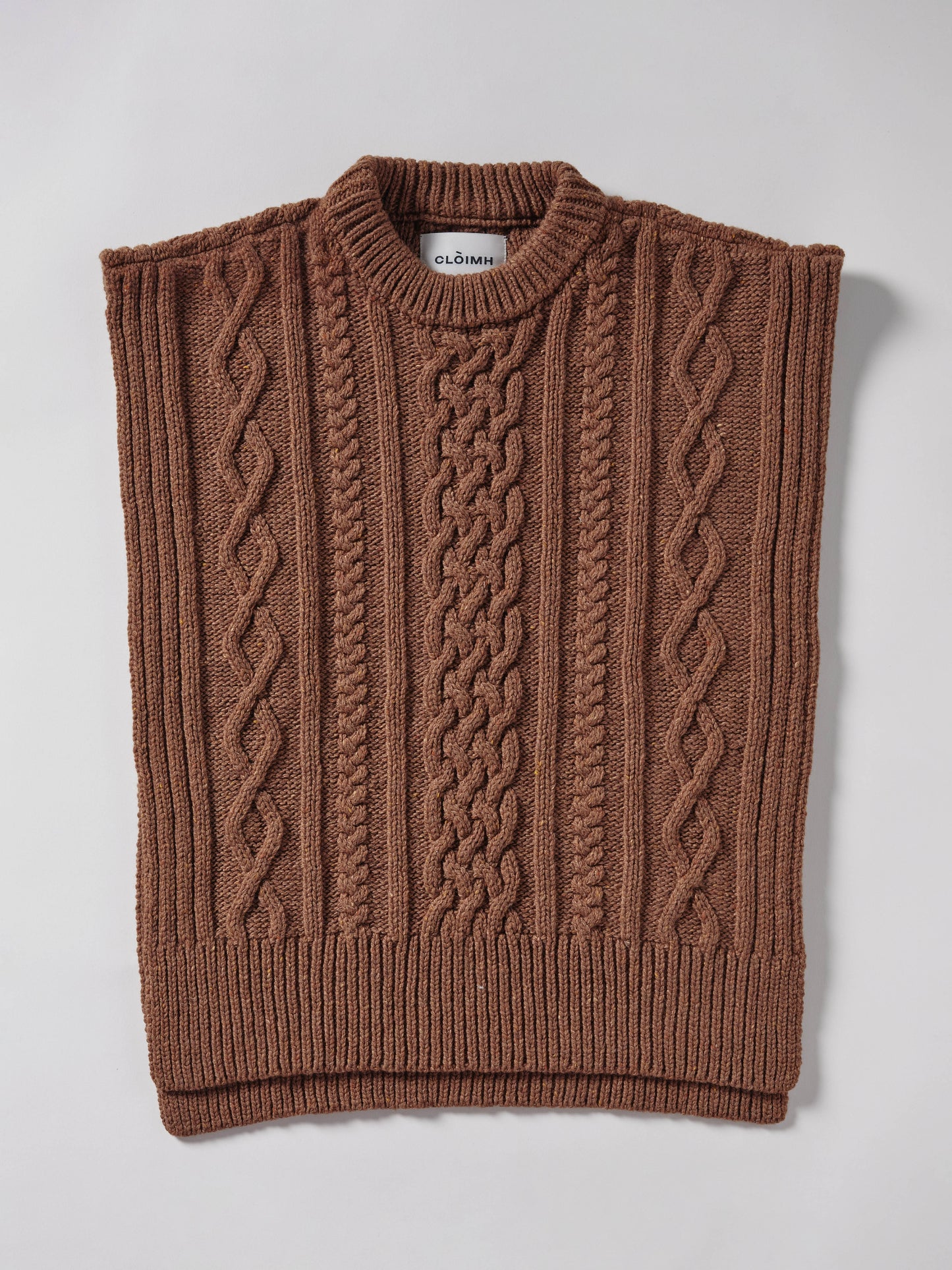 Aran Knit Wool Vest - Brown