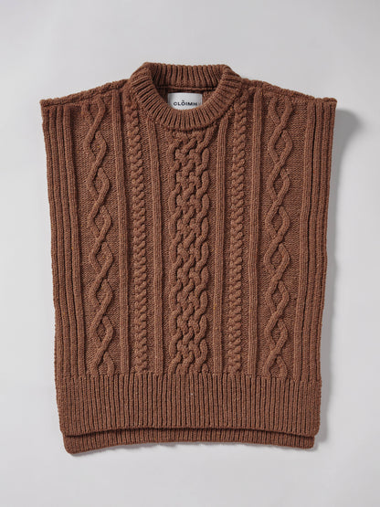 Aran Knit Wool Vest - Brown