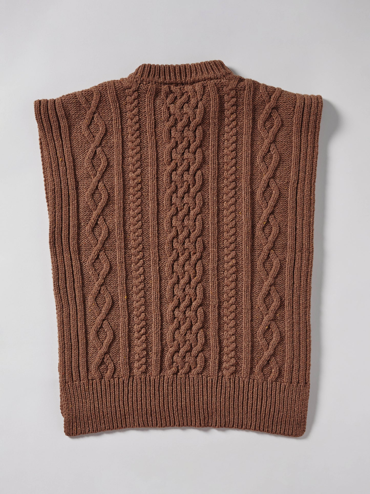 Aran Knit Wool Vest - Brown