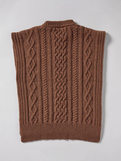 Aran Knit Wool Vest - Brown