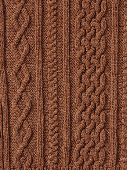 Aran Knit Wool Vest - Brown