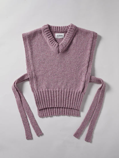 Donegal V-Neck Tied Wool Vest - Pink