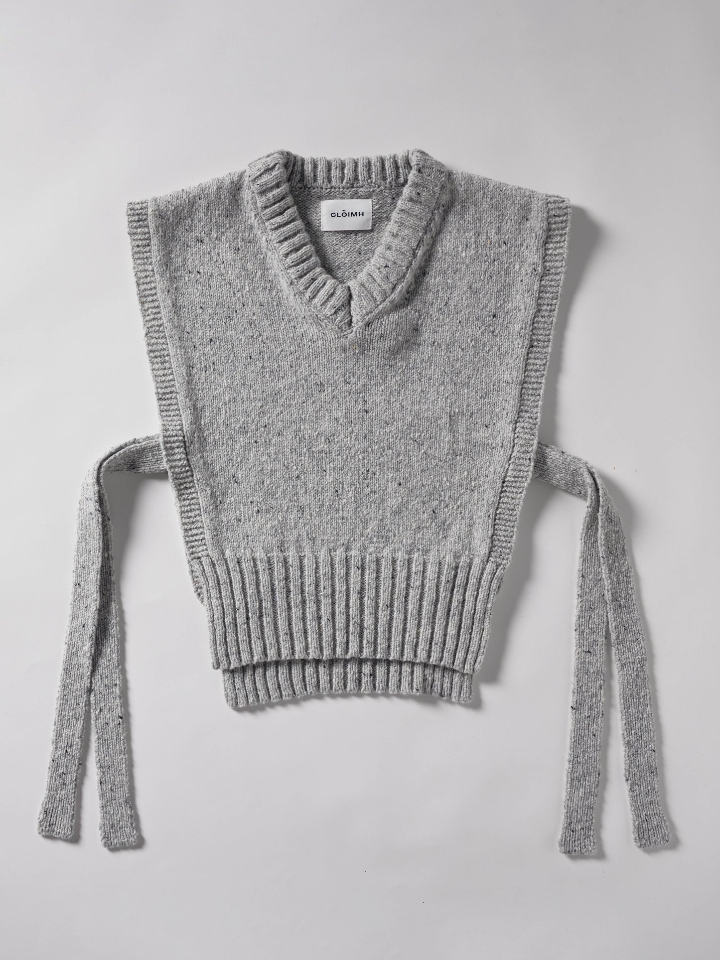 Donegal V-Neck Tied Wool Vest - Grey