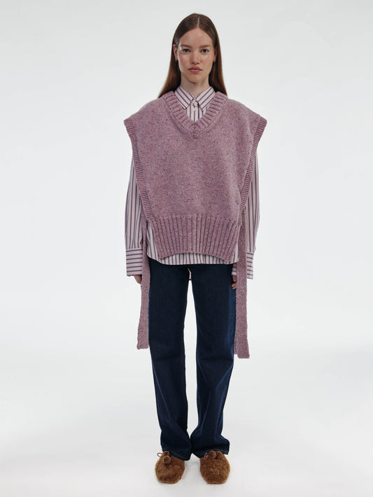 Donegal V-Neck Tied Wool Vest - Pink