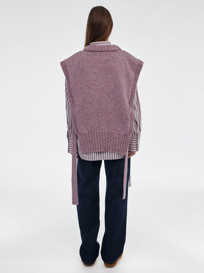 Donegal V-Neck Tied Wool Vest - Pink