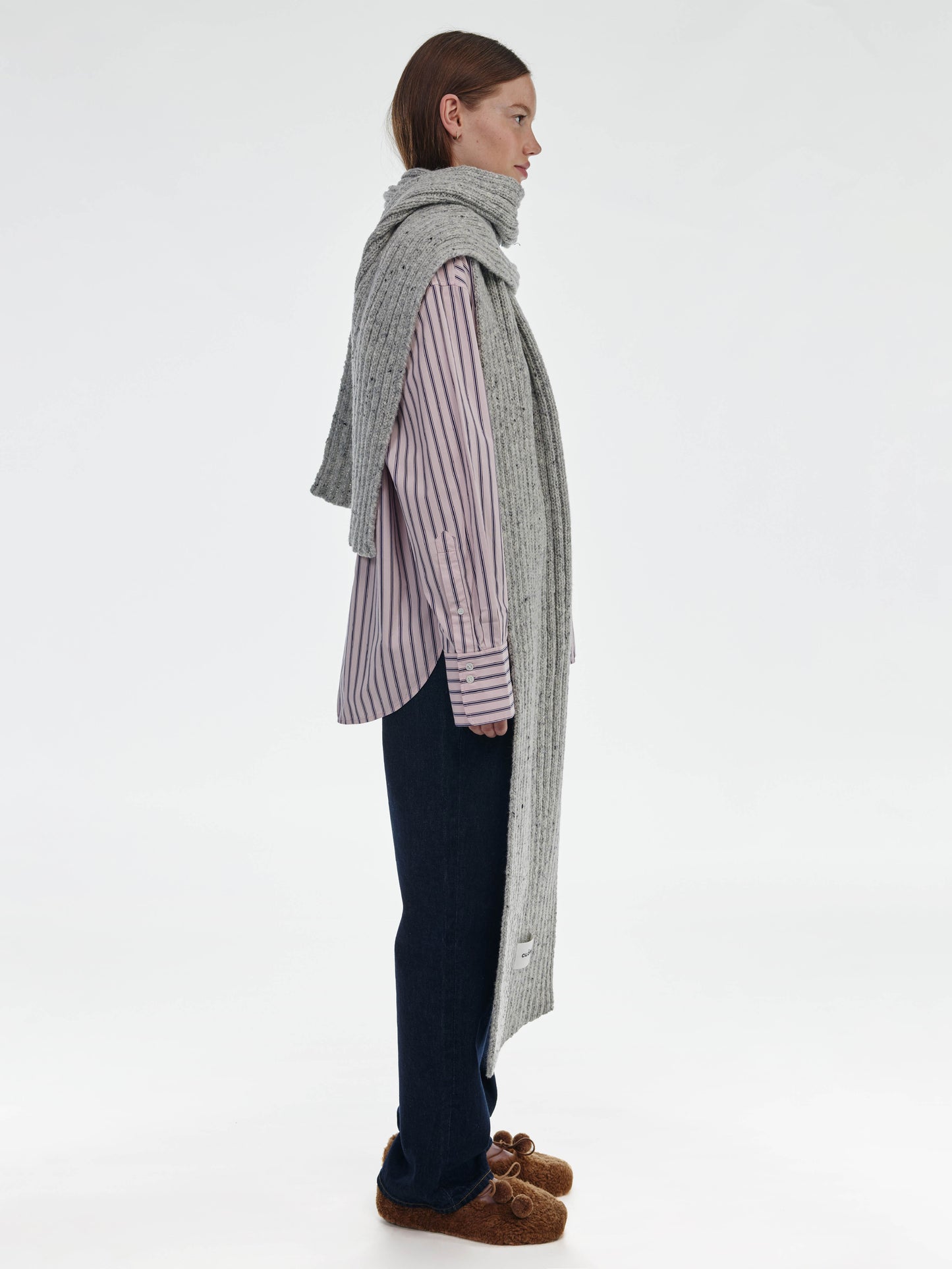 Donegal Chunky Ribbed Wool Scarf - Grey