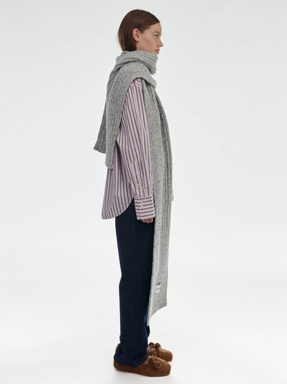 Donegal Chunky Ribbed Wool Scarf - Grey