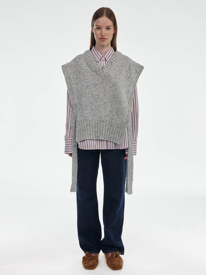 Donegal V-Neck Tied Wool Vest - Grey