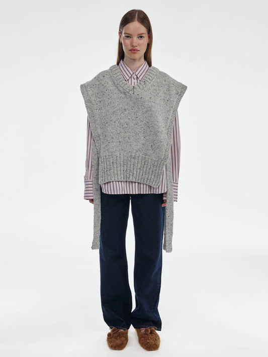Donegal V-Neck Tied Wool Vest - Grey