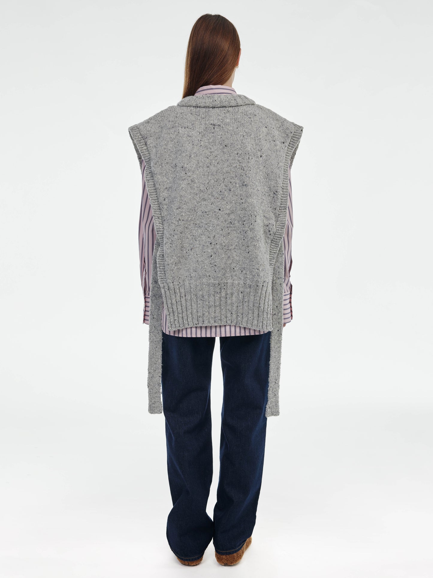 Donegal V-Neck Tied Wool Vest - Grey