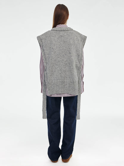 Donegal V-Neck Tied Wool Vest - Grey