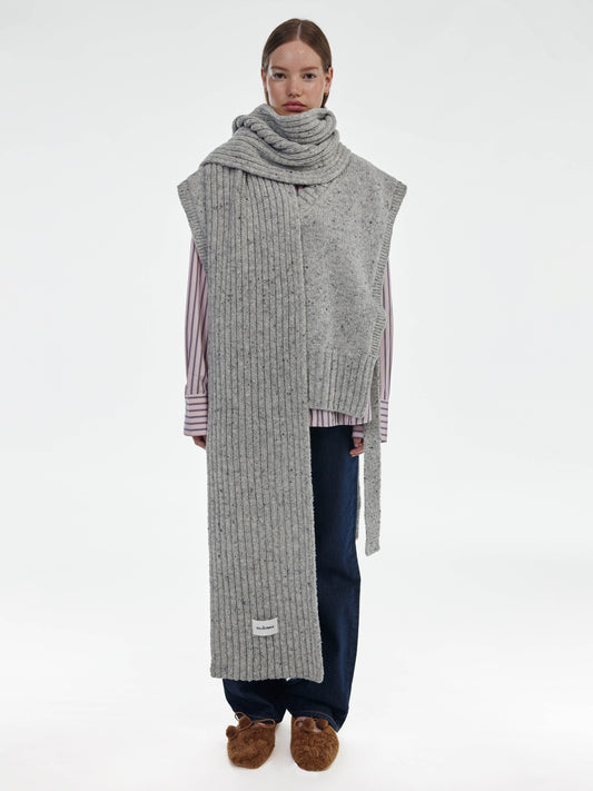 Donegal Chunky Ribbed Wool Scarf - Grey