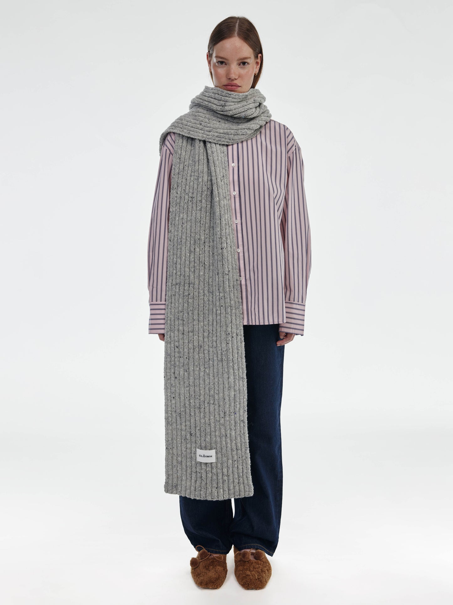 Donegal Chunky Ribbed Wool Scarf - Grey