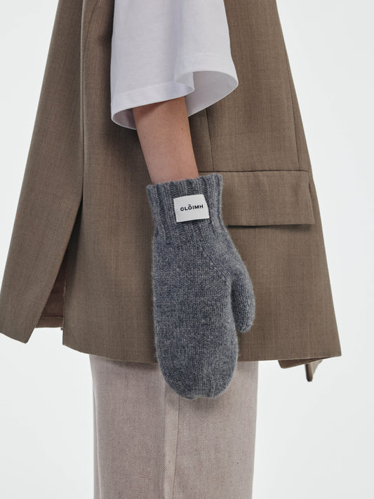 Oversized Wool Mittens - Grey Melange