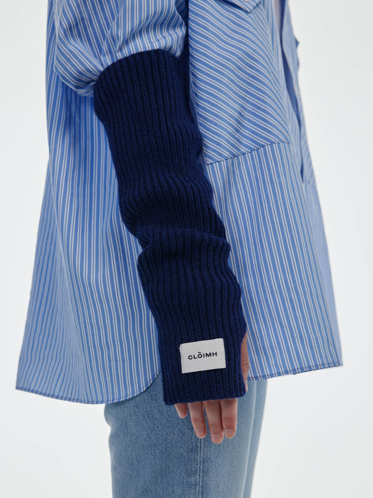 Soft Wool Fingerless Gloves - Navy