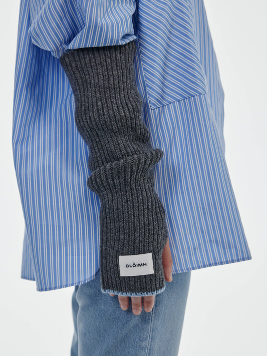 Soft Wool Fingerless Gloves - Dark Grey/Soft Blue