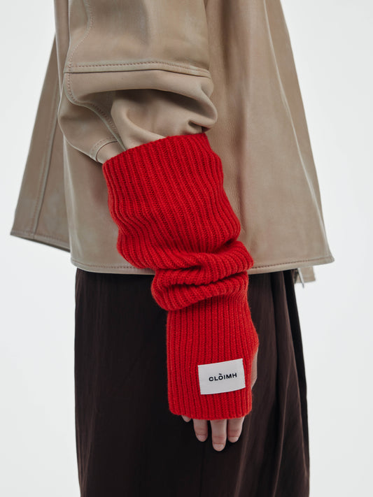 Soft Wool Fingerless Gloves - Red