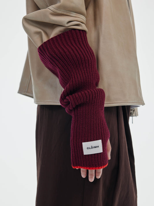 Soft Wool Fingerless Gloves - Burgundy/Red