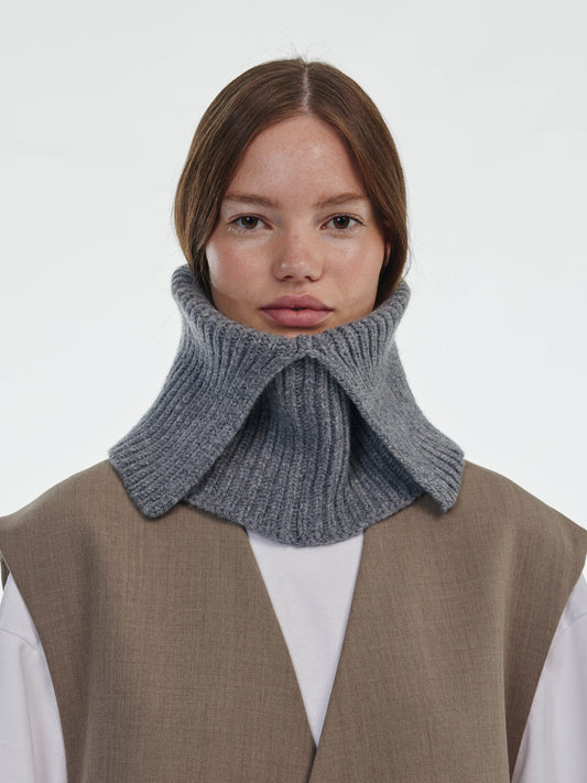 Wool Folded Neck Warmer - Grey Melange