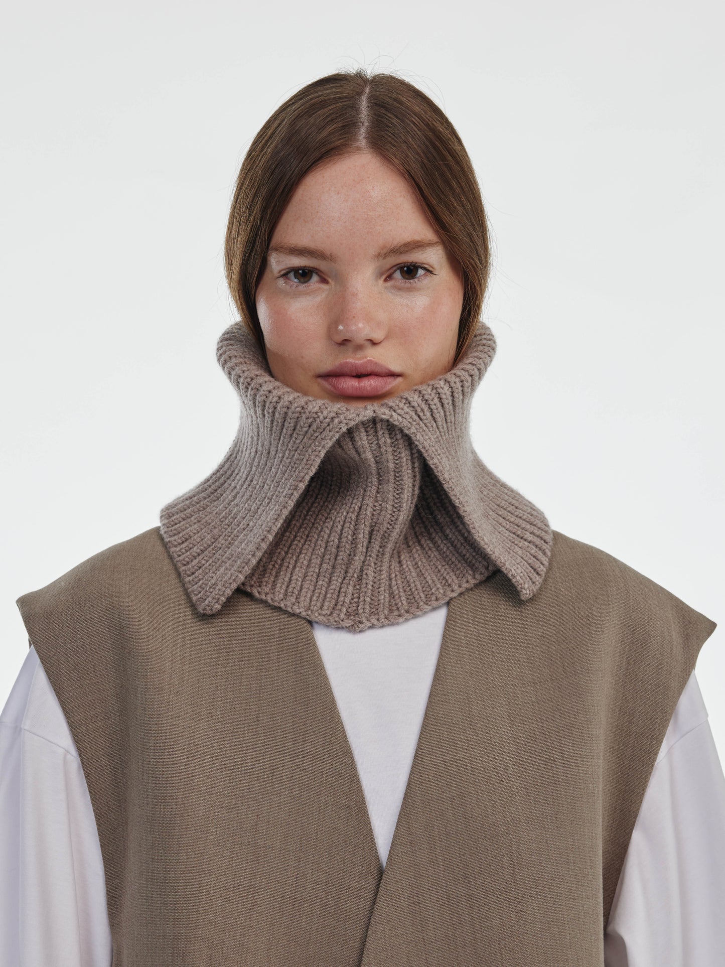 Wool Folded Neck Warmer - Mushroom