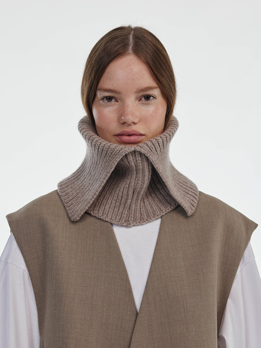 Wool Folded Neck Warmer - Mushroom