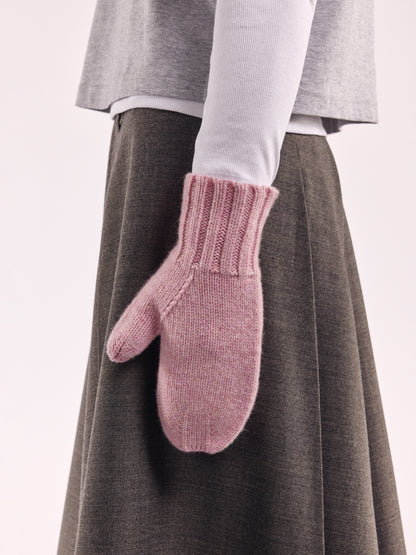 Oversized Wool Mittens - Rose