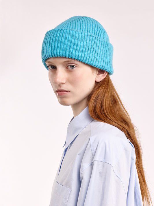 Soft Wool Chunky Beanie Hat - Bright Blue