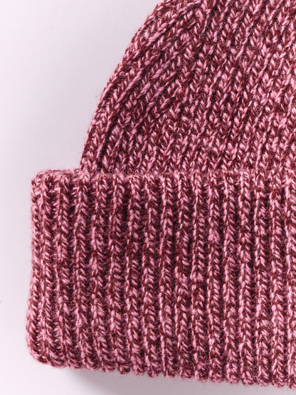 Soft Wool Chunky Beanie Hat - Burgundy/Pink Marl