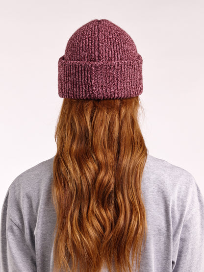 Soft Wool Chunky Beanie Hat - Burgundy/Pink Marl